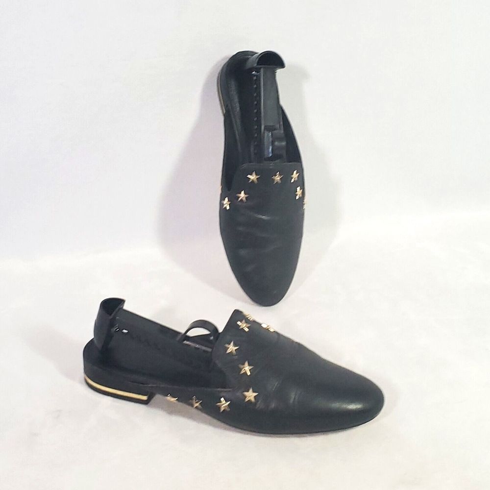 Michael Kors Star NATASHA Slide-On Mules Womens Sz 7.5 Black Leather Star Studs